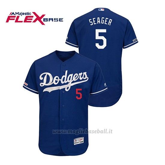 Maglia Baseball Uomo Los Angeles Dodgers Corey Seager 150th Aniversario Patch Flex Base Blu